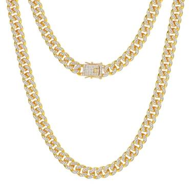 Imagem de NICEIGHT Corrente de elos cubanos, colar e pulseira cubana, masculina, feminina, banhado a ouro, prata, diamante, corrente hip hop, joias hip hop, Cobre, Sem Pedra Preciosa