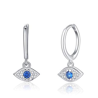 Imagem de Brincos de argola Evil Eye Dangle para mulheres, brinco de argola pequeno com pingente de zircônia cúbica para meninas, brincos de prata esterlina para adolescentes