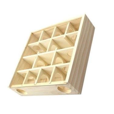 Imagem de Labirinto de hamster de madeira, esconderijo de tubo de gerbil com capa de acrílico transparente – túnel de labirinto de esconderijo de várias câmaras, brinquedo interativo inteligente para gerbos de