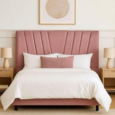 Imagem de Cabeceira Estofada Solteirão 100 Cm Lizza Em Suede E Frame Cor:rosê