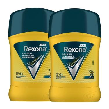 Imagem de Kit 2 Desodorante Rexona Men V8 Dry Controle Inteligente 72h Antitranspirante Stick 45g