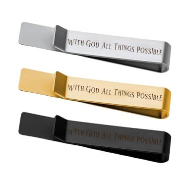 Imagem de Conjunto de 3 clipes de gravata Man Of God – Padrinho afilhado presentes de Natal gravados para homens, filho, marido, pai, presentes de aniversário da esposa, Multicor, P