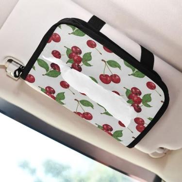 Imagem de SEHANY Lindo porta-lenços de papel de carro cereja rosa, caixa de lenços de carro, viseira solar, porta-guardanapos retangular, dispensador de máscara de carro, caixa de lenços para veículos