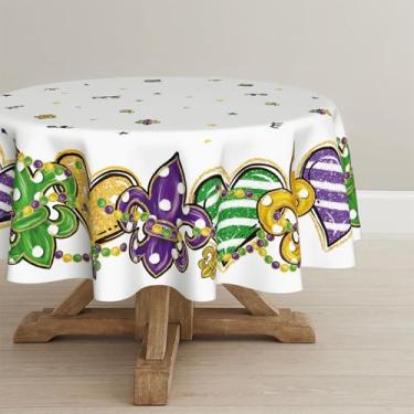 Imagem de Horaldaily Toalha de mesa de carnaval de carnaval de 228 x 232 cm, redonda, New Orleans Brazi, lavável, capa de mesa sazonal para decoração de festa e piquenique e jantar