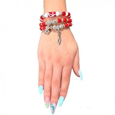 Imagem de Kit com 3 Pulseiras Ogum Vermelho Cristal  e Silicone - Lua Mística