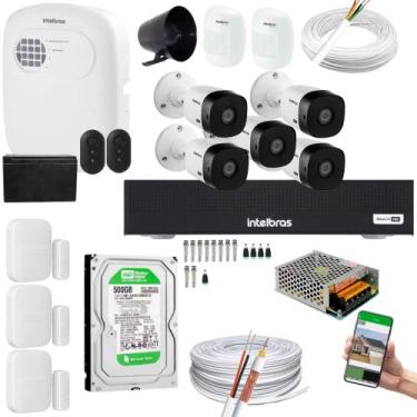 Imagem de Kit Cftv 5 Câmeras 1120B Dvr 1008-C Intelbras + kit Alarme+ivp 2000+xa