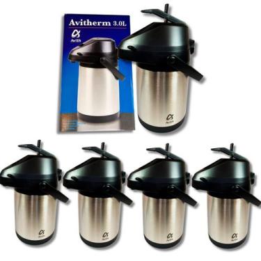 Imagem de KIT 4 Garrafa Térmica 3 Litros Aço Inox Parede Dupla Giratória Gde Cro