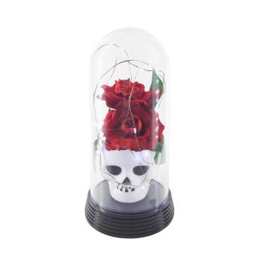 Imagem de Luminária Halloween Caveira Redoma Cúpula Frio Rosa Vermelha