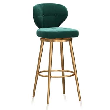 Imagem de Banquetas de barra douradas conjunto de 1 banco alto de veludo moderno com encosto e apoio para os pés banco giratório ilha de cozinha cadeiras de bar giratório, 65 cm A, verde