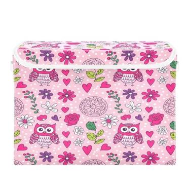 Imagem de Burbuja Caixa de armazenamento de coruja com tampa e alças, caixa de armazenamento grande dobrável para prateleiras armário quarto escritório organizador