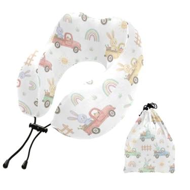 Imagem de Burbuja Almofada de pescoço de carro de coelho para viagem, almofada de viagem de espuma viscoelástica para suporte de cabeça de carro de avião dormindo, lavável na máquina e portátil