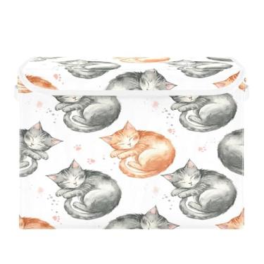 Imagem de Burbuja Caixa de armazenamento de gatos dormindo com tampa e alças, grande caixa de armazenamento dobrável para prateleiras armário quarto escritório organizador