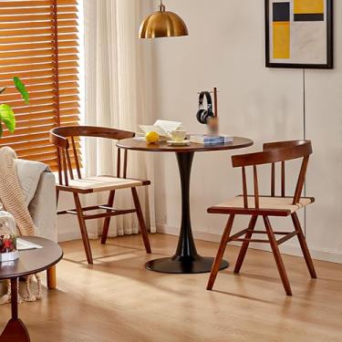 Imagem de Conjunto de mesa de jantar para 2, mesa de jantar de sala de estar, conjunto de mesa de cozinha redonda de madeira, combinação de mesa de recepção e cadeira, com 1 mesa e 2 cadeiras, para sala de