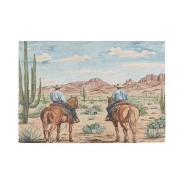 Imagem de Burbuja Jogo americano conjunto de 6, tapetes de mesa laváveis antiderrapantes Western Cowboys, resistentes ao calor, para cozinha, mesa de jantar, ambientes internos e externos