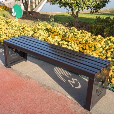 Imagem de Bancos de jardim para ambientes externos, banco de metal ao ar livre, bancos de parque para fora, banco de pátio para gramados, quintais, varandas, entradas de trabalho, capacidade de 500 kg (preto