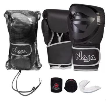 Imagem de Kit luvas de Boxe Muay Thai Naja Black + Bandagem + Protetor Bucal, 16