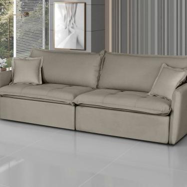 Imagem de Sofá Retrátil e Reclinável 240cm Veludo Milano Castor