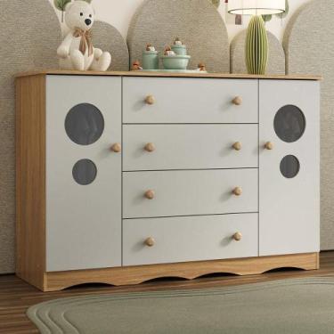 Imagem de Cômoda Infantil 125cm 2 Portas com Vidro e 4 Gavetas Sonho Multimóveis
