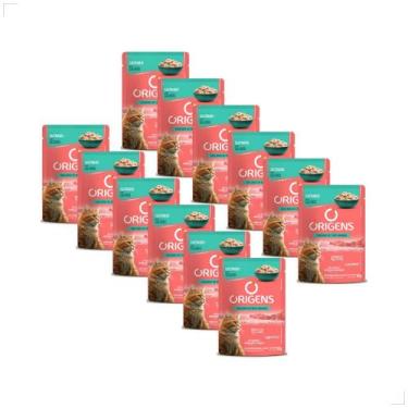 Imagem de Kit 12 Ração Sachê Origens Gato Adulto Filhote Castrados 85g, Salmão/C