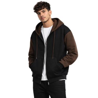 Imagem de Jaqueta Masculina de Moletom Flanelado com Zíper Frontal Capuz e Bolso Amplo-Masculino