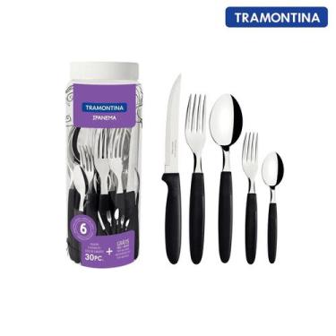Imagem de Jogo de Talheres Tramontina Ipanema 30 Peças Preto  Pronta Entrega