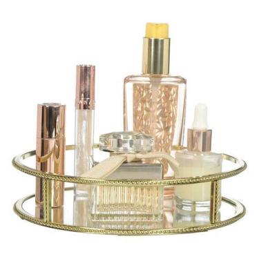 Imagem de Bandeja Redonda Decorativa Espelhada Perfumes Bebidas Taças Banheiro L