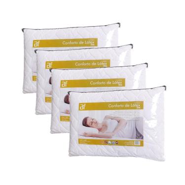 Imagem de Kit 4 Travesseiro Conforto Látex Slim + Capa Percal 180 Fios Zíper 