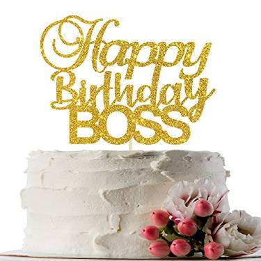 Imagem de Innoru Happy Birthday Boss topo de bolo, glitter dourado bebê menino primeiro aniversário, feliz aniversário para homens, decorações de festa de aniversário do príncipe