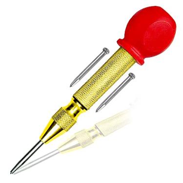 Imagem de Furador central automático com aço endurecido, inclui duas pontas de substituição ferramenta de perfuração de metal com mola ajustável com tampa de almofada, ferramenta manual para janela de vidro de metal ou madeira