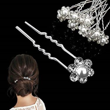 Imagem de 40 Pçs Alfinetes de cabelo para casamento, BetterJonny Strass Flores Alfinetes de cabelo Acessórios em forma de U Grampos de cabelo para mulheres meninas penteados de casamento