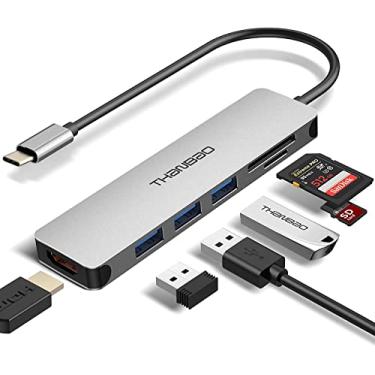 Imagem de Adaptador multiportas USB C Hub – Dongle de alumínio portátil 7 em 1 com saída HDMI 4K, 3 portas USB 3.0, leitor de cartão SD/TF compatível com MacBook Pro, dispositivos XPS More Tipo C