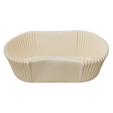 Imagem de MERIGLARE 40 peças de copo de assar em papel oval - alta temperatura, à prova de óleo, copo de bolo retangular, copos de pano, capas descartáveis para cupcake - branco