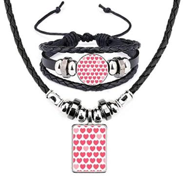 Imagem de Conjunto de joias para colar de couro com pontos de coração rosa e vermelho