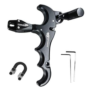 Imagem de xxiaojun Liberador de Auxílio de Arco Composto e Corda de Laço D, Ajustável Pode Girar 360° Arco de Liberação de Polegar Auxílios de Liga de Alumínio, Auxílios de Liberação de Arco de Arco (Liberação de 4 Dedos-Arco - Preto)