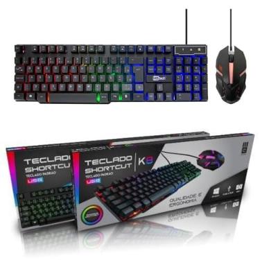 Imagem de Kit Teclado e Mouse Gamer RGB Rainbow k8 Design Ergonomico Com Fio
