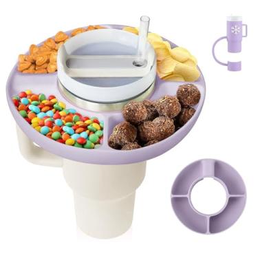 Imagem de Tigela de lanche para copo Stanley de 850 g com alça, bandeja de lanche reutilizável de silicone para acessórios de copo Stanley, adequada para suporte de copo de carro, cinema ou ao ar livre,