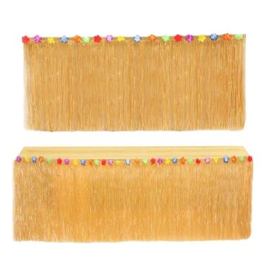 Imagem de Luau Grass Saia de mesa havaiana para decoração de festa Luau para decoração de mesa de praia com franja decoração de festa de aniversário