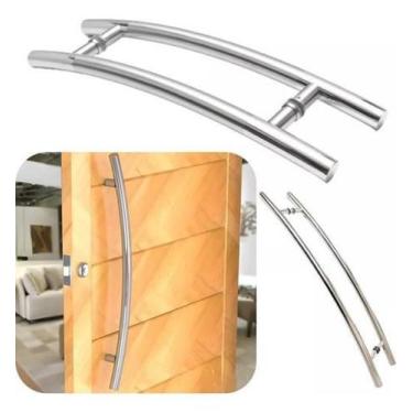 Imagem de Puxador Tubular Curvo Aço Porta Madeira Vidro Belíssima 80Cm - AGS
