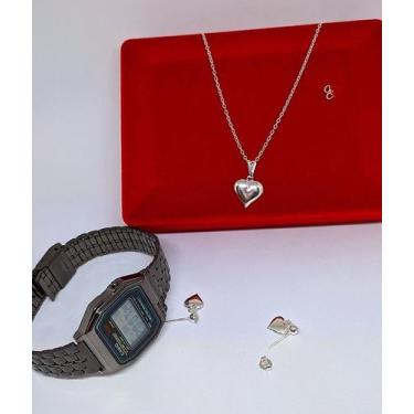 Imagem de Kit Relógio Digital Led Feminino Wr Retrô Aço Inox + Conjunto colar e 