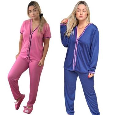 Imagem de Kit 2 Pijamas Femininos Aberto De Botões Inverno Manga Longa - PIJAMAS
