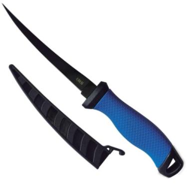 Imagem de Faca Fileteira Lamina Inox Com Bainha Lumis Pesca Peixe, Preto/azul, 7