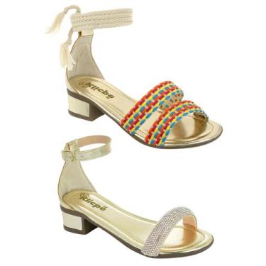 Imagem de Kit Sandália Infantil Menina Salto Baixo Grosso Brilho Strass Klicpé +