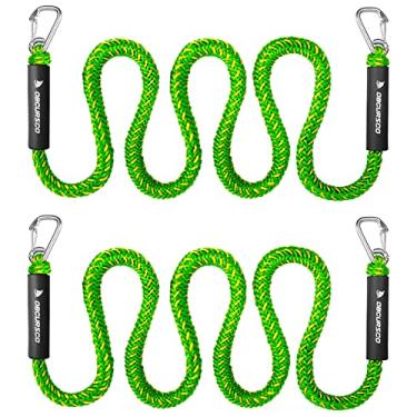 Imagem de Obcursco Linha Bungee Dock Line, linha de doca de jet ski com clipes duplos de aço inoxidável 316, corda de ancoragem para barco para PWC, acessórios de barco para Yamaha Waverunner, Seadoo, pacote com 2 1,8 m - 2,7 m, amarelo e verde
