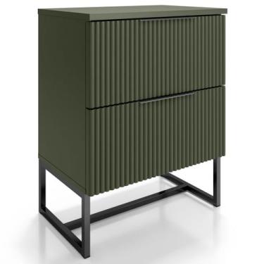 Imagem de Mesa de Cabeceira Lumia Ripada Com 2 Gavetas Estilo Industrial Base De