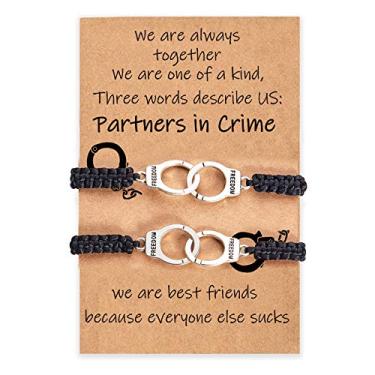 Imagem de Desimtion Presentes de aniversário de melhor amiga para mulheres, pulseiras de amizade para 2/3/4 Parceiro no Crime Algema Presentes BFF, adjustable, Corda, metal