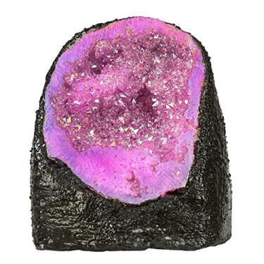 Imagem de Cheungshing 2 a 400 g irregular revestido de titânio anjo aura quartzo drusa geodo natural pedra cristal aglomerado de pedras estatueta para decoração de escritório em casa, rosa vermelha