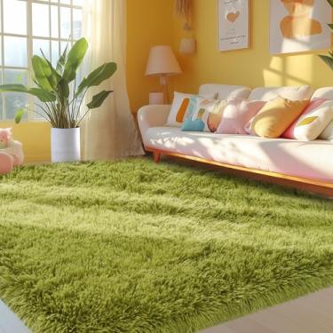 Imagem de Tapetes fofos para quarto 3 x 5 verdes: tapetes fofos para área de quarto - Tapete verde fofo 3x5 pequeno macio felpudo tapete de cabeceira para quarto - Tapetes de pelúcia verdes para sala de estar,