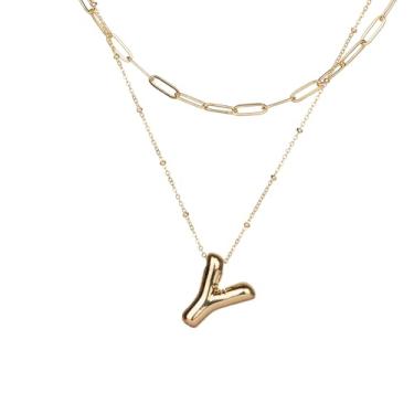 Imagem de KEYUN Colar com letra bolha em camadas de ouro com inicial para mulheres, gargantilha e clipe de papel, conjunto de joias banhado a ouro 18 K, Aço inoxidável, Sem Pedra Preciosa
