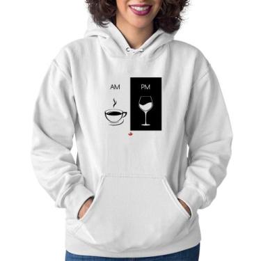Imagem de Moletom Feminino AM Café PM Vinho - Foca na Moda, Branco, P