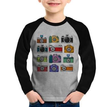 Imagem de Camiseta Raglan Infantil Câmeras Retrô Manga Longa - Foca na Moda, Cin